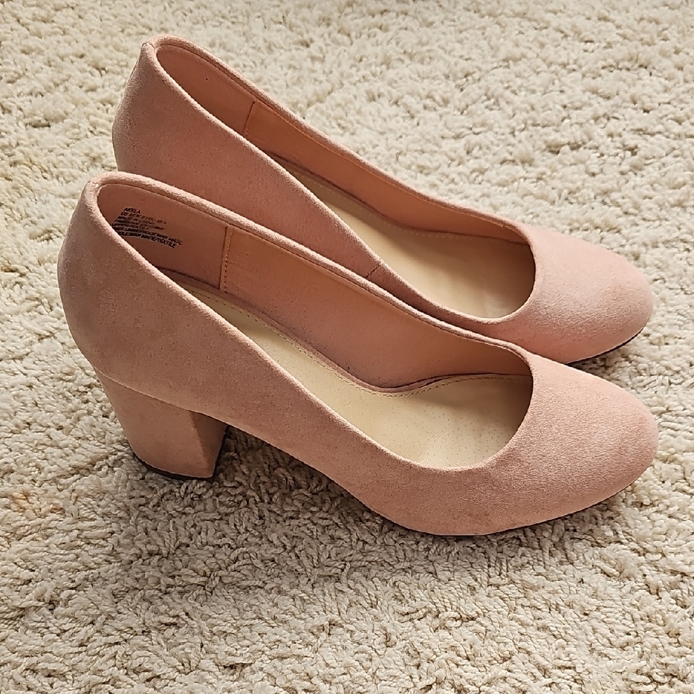 JustFab Blush Suede Block Heels